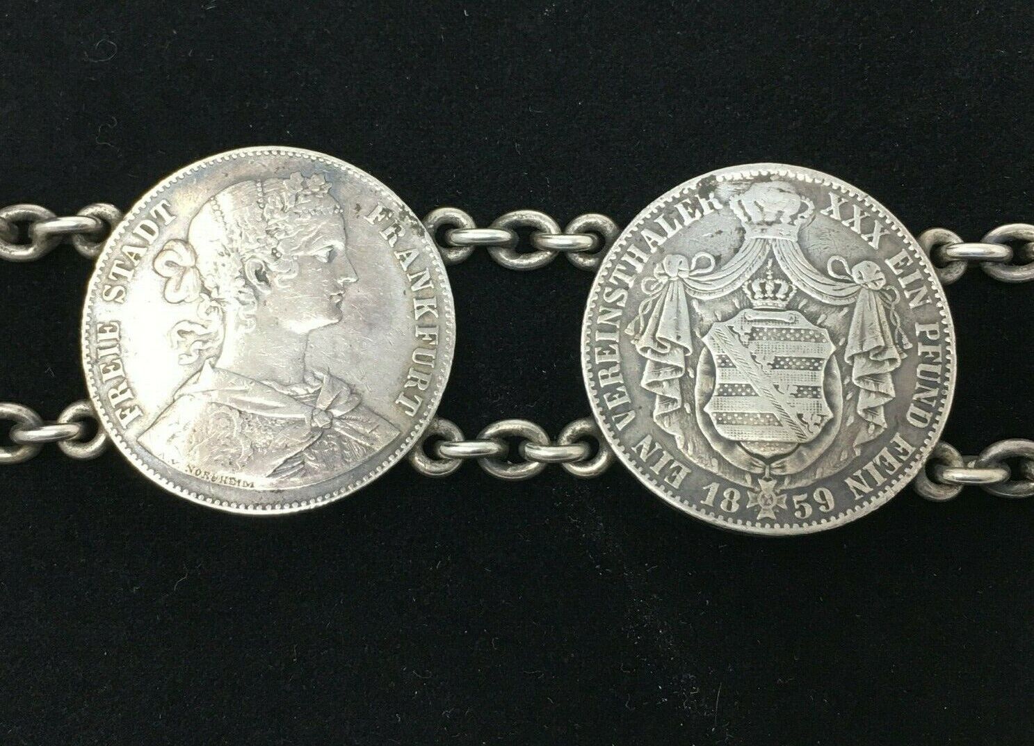 Antique Silver German States Thaler Coin Bracelet - image 8