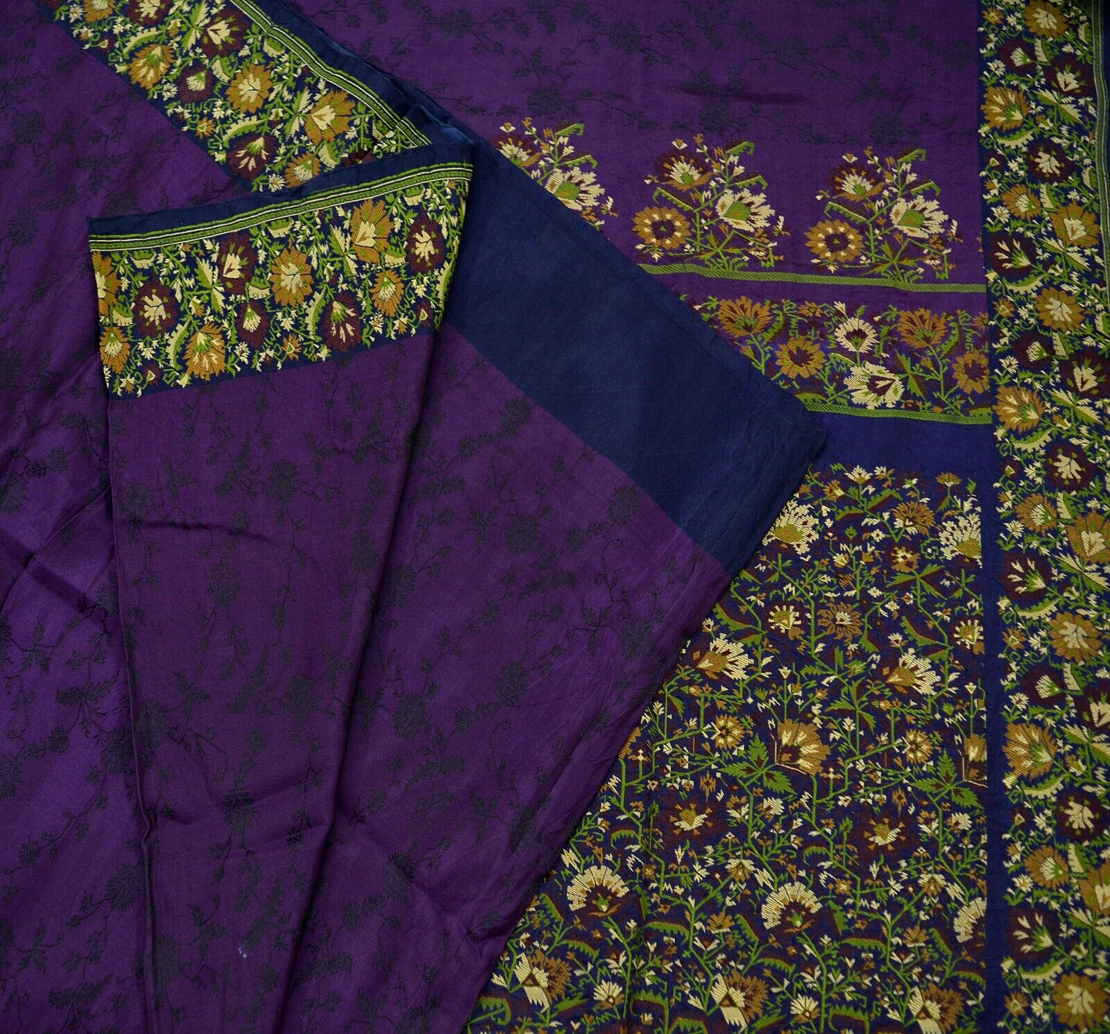 Vintage Heavy Sari Purple & Blue Pure Satin Silk … - image 14