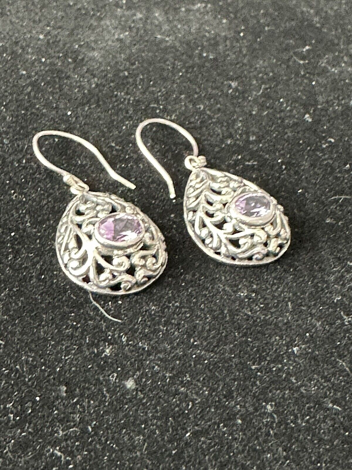 Vtg sterling silver 925 amethyst filigree drop da… - image 4