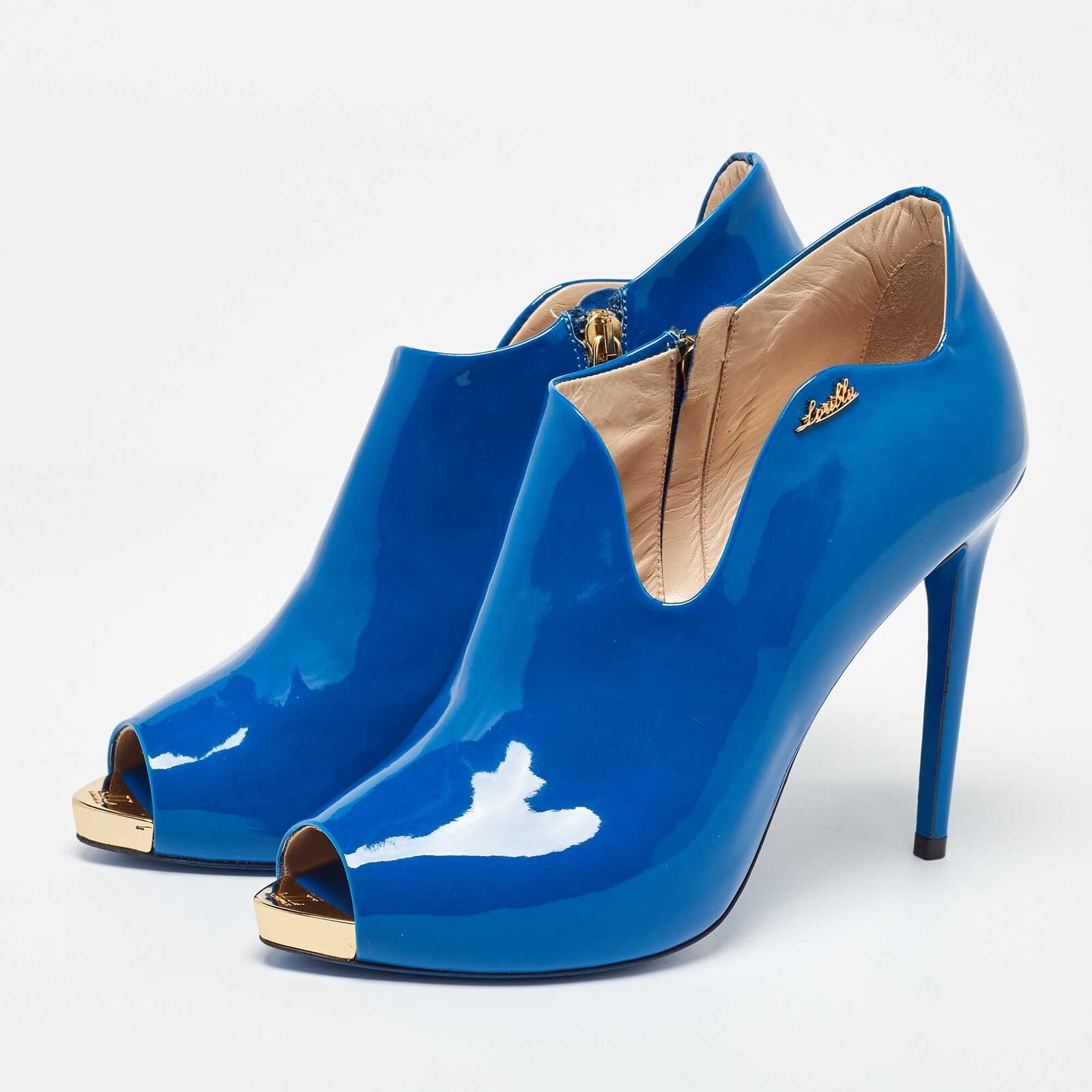 Loriblu Blue Patent Leather Peep Toe Pumps 39 - image 2