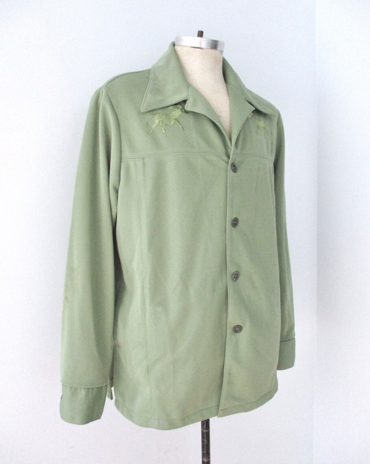 Vtg 70s sage green poly knit leisure jacket embro… - image 4