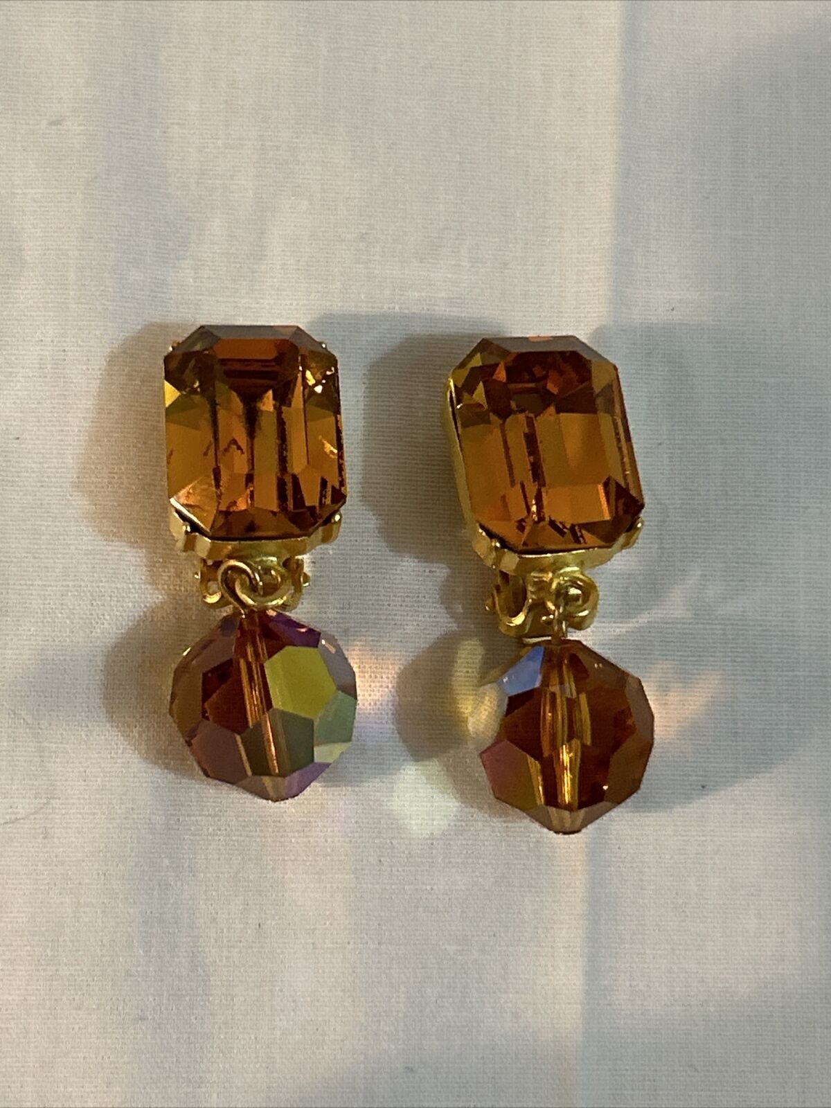 Vintage Les Bernard Amber Crystal Dangle Clip On … - image 2