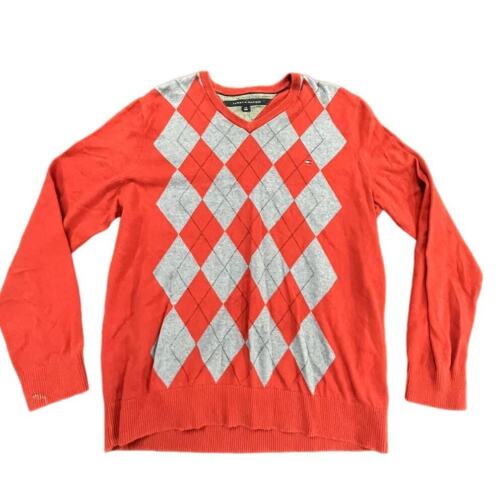 Y2k Tommy Hilfiger argyle pattern V-Neck Red Swea… - image 1