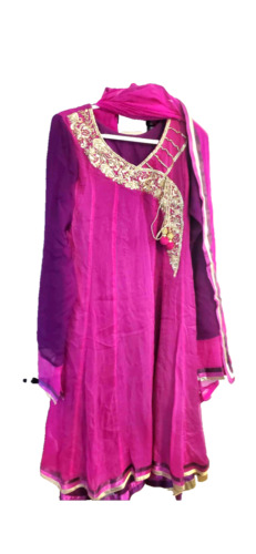 Beautiful Purple anarkali style gold Zari embroide