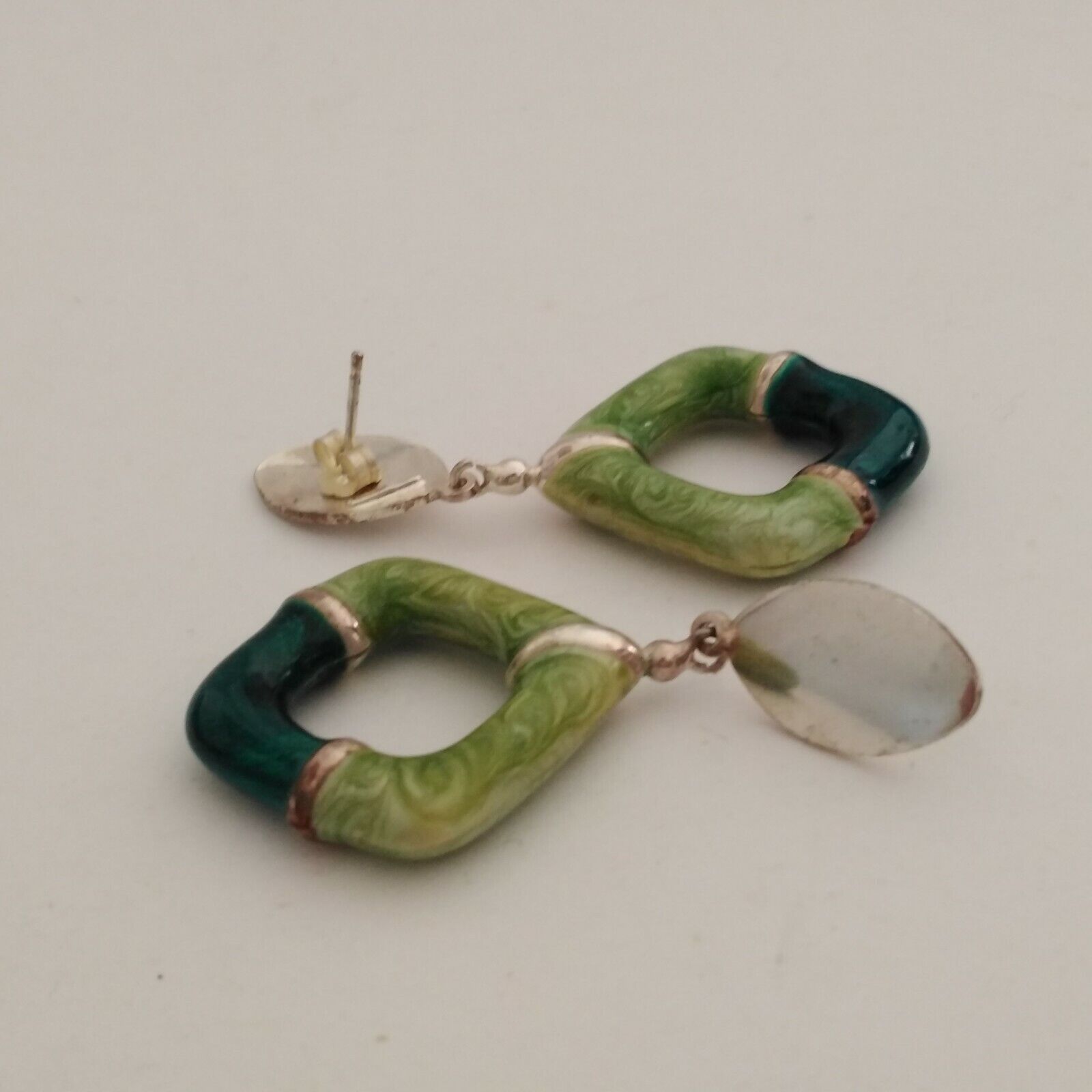 Vintage, sterling silver earrings, hand enameled,… - image 2