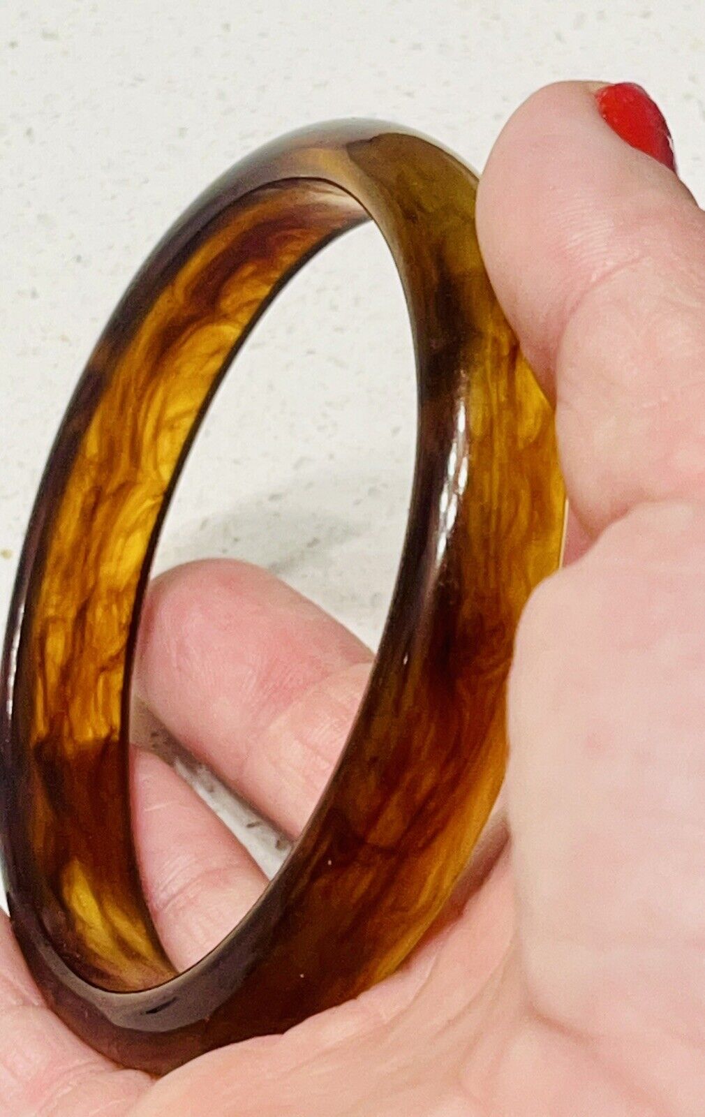 True Vintage Amber & Root beer Swirled Lucite Ban… - image 4