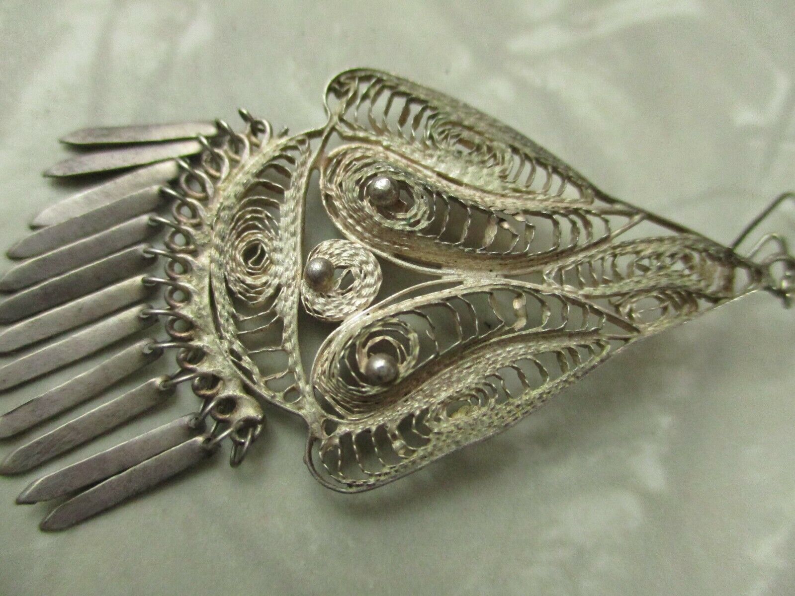 Antique filigree silver earrings dangle statement… - image 2