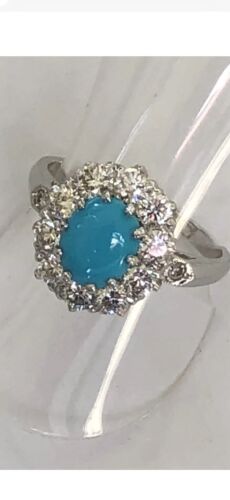 Platinum Natural Turquoise And Sparkling Diamond R