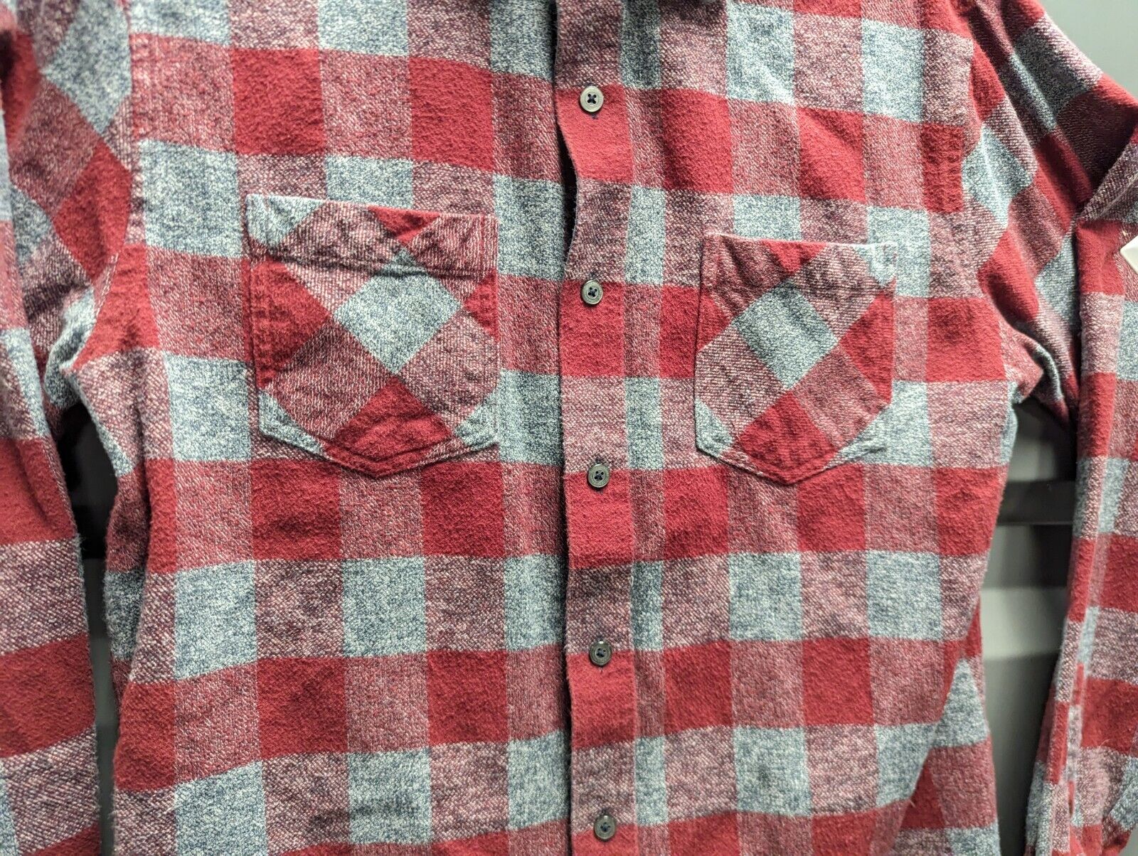 Flag & Anthem Shirt Mens Medium Red Gray Plaid Lo… - image 4