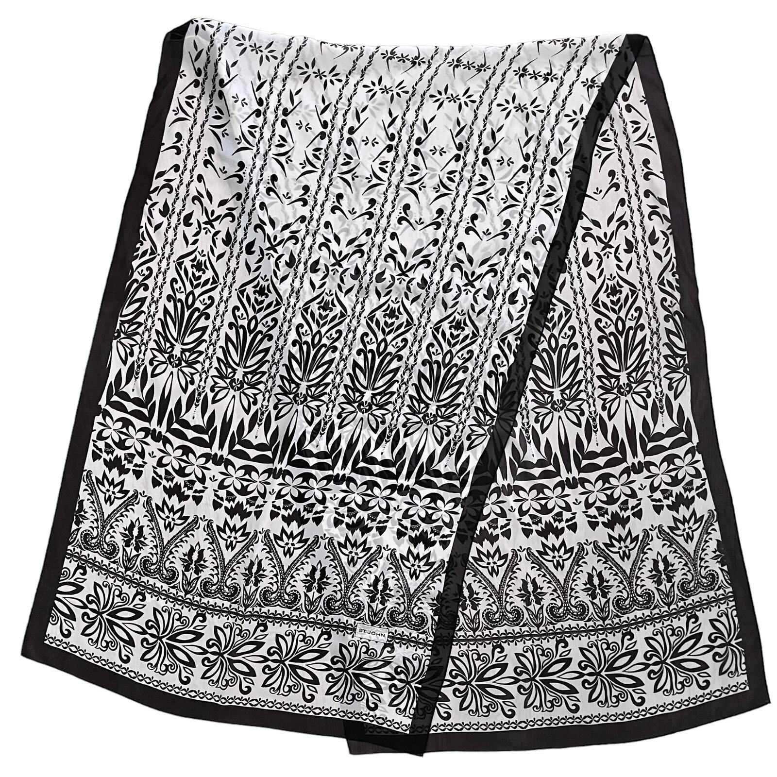 St John Silk Chiffon Black White Damask Print Lon… - image 2