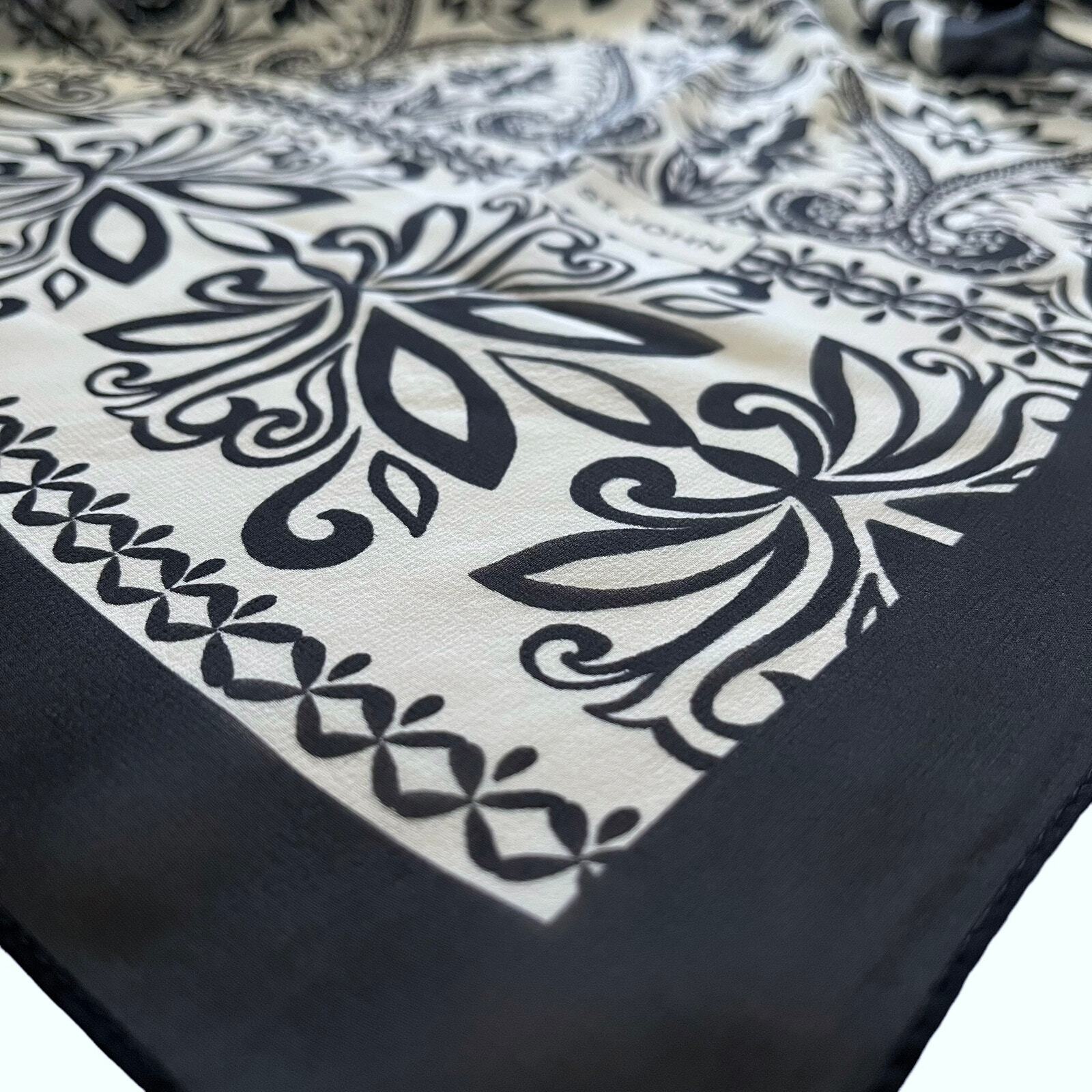 St John Silk Chiffon Black White Damask Print Lon… - image 6