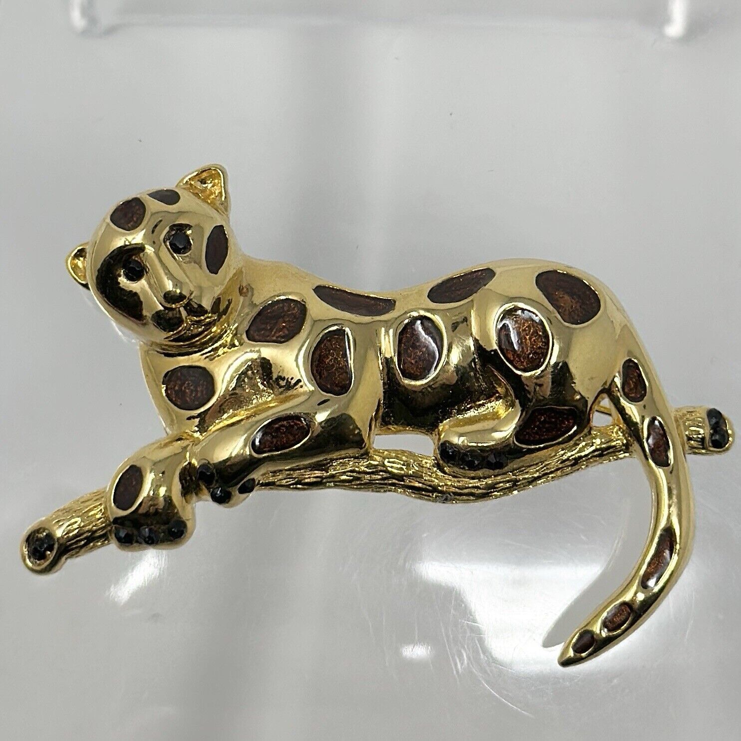 Vintage Premier Designs Gold Tone Leopard Brown E… - image 2