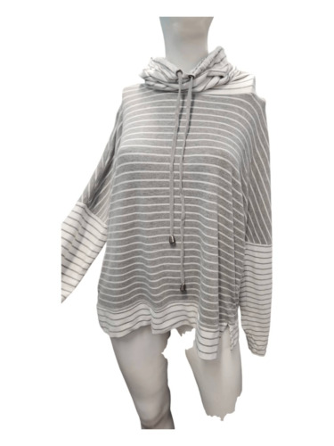 Cupio Gray Striped Cowel Neck Sweatshirt Size XL - image 1