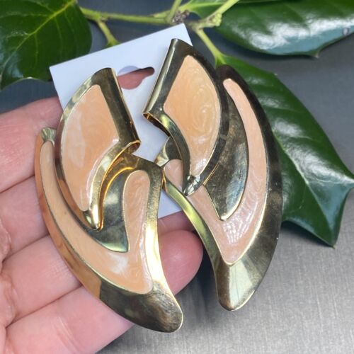 Vintage Earrings Beige Enamel Estate Jewelry Pre-… - image 1