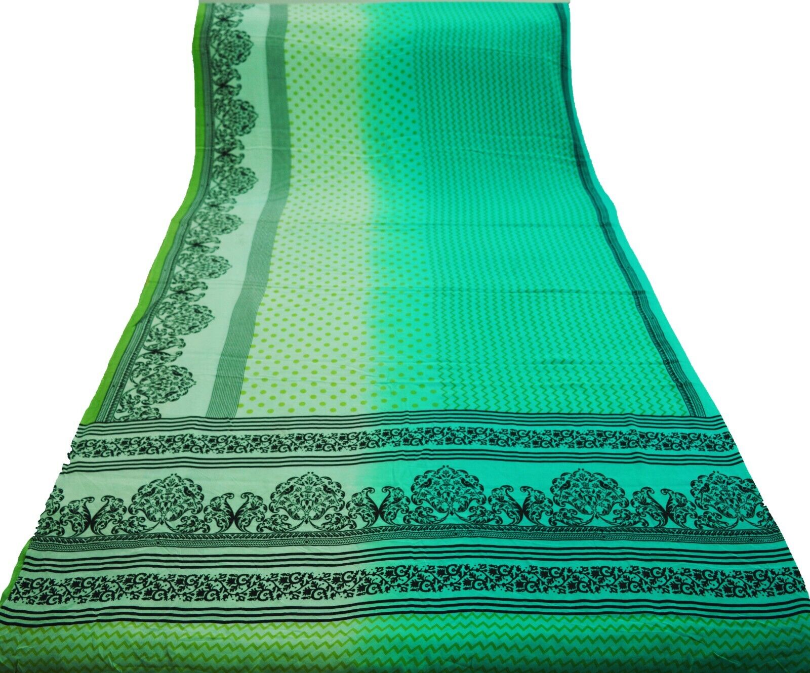 Vintage Green Saree Pure Crepe Silk Printed India… - image 2