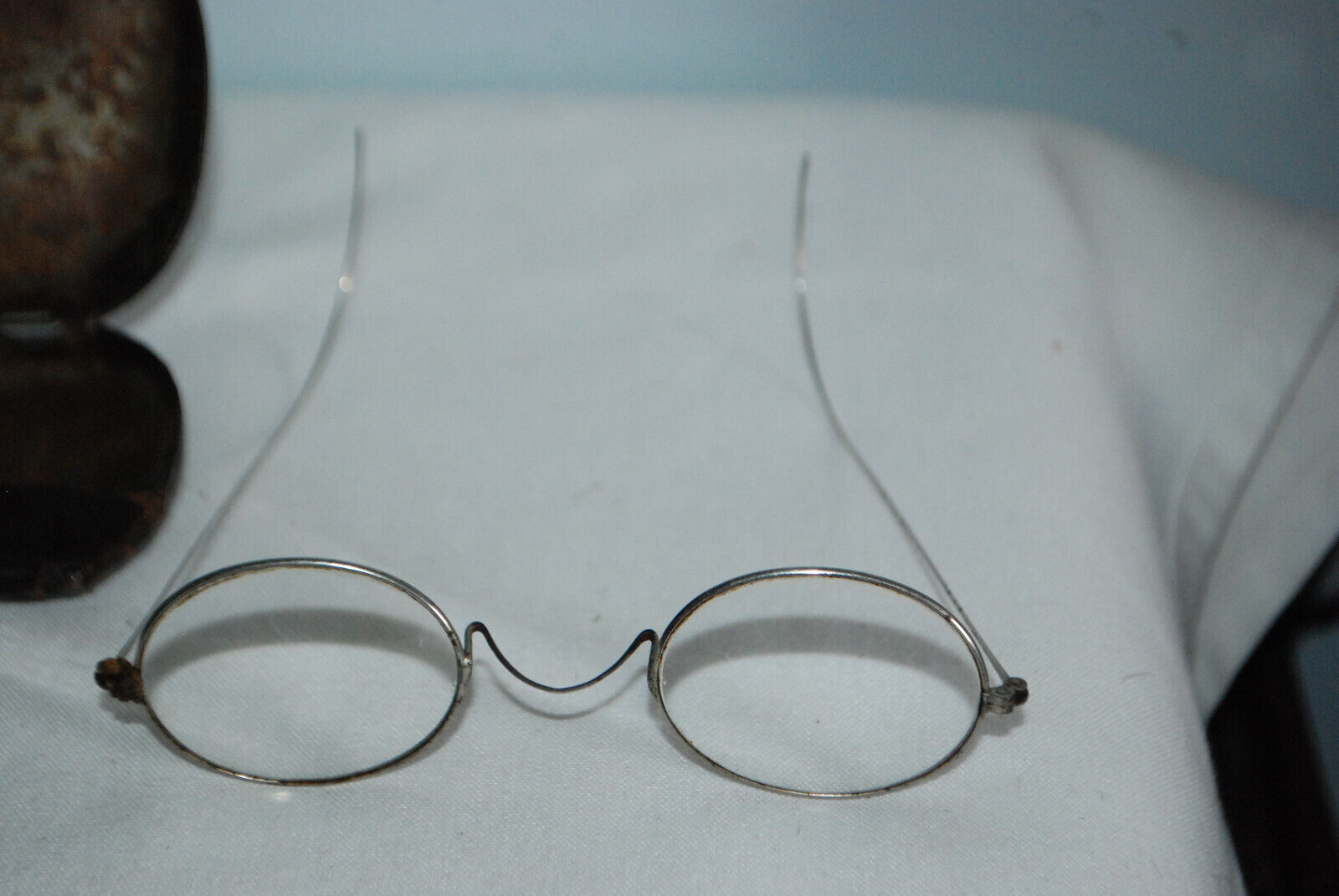 Antique EYE GLASSES Round Silver  Frames And Case - image 2