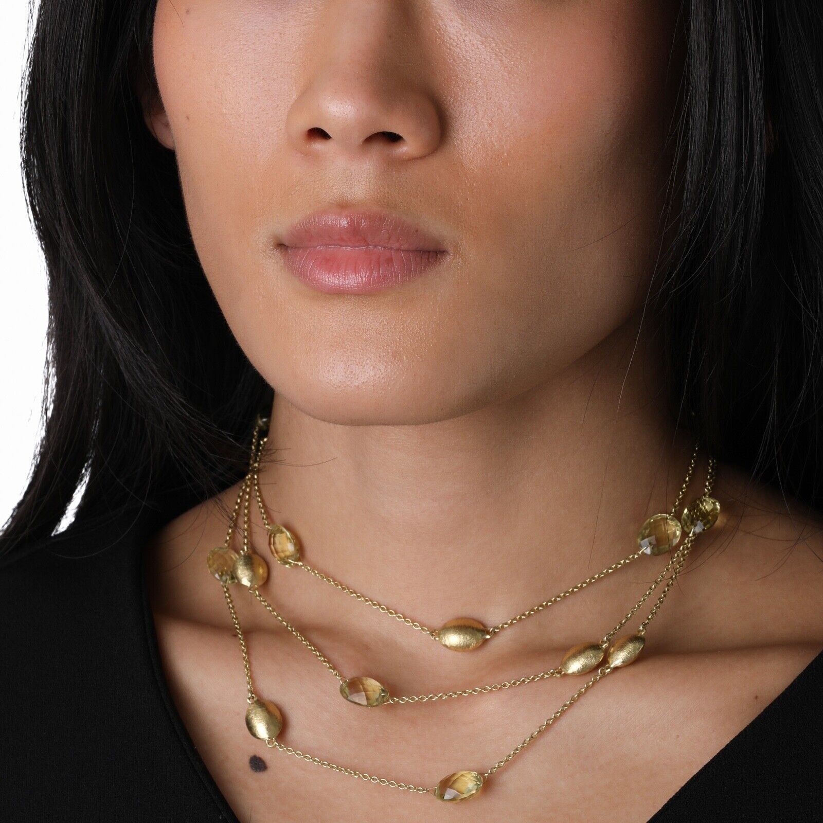 18K Yellow Gold Faceted Citrine Station Necklace - image 5