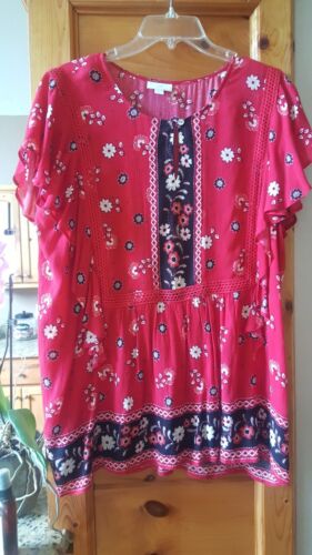 J Jill Women's Size Medium Tall Red Floral Top