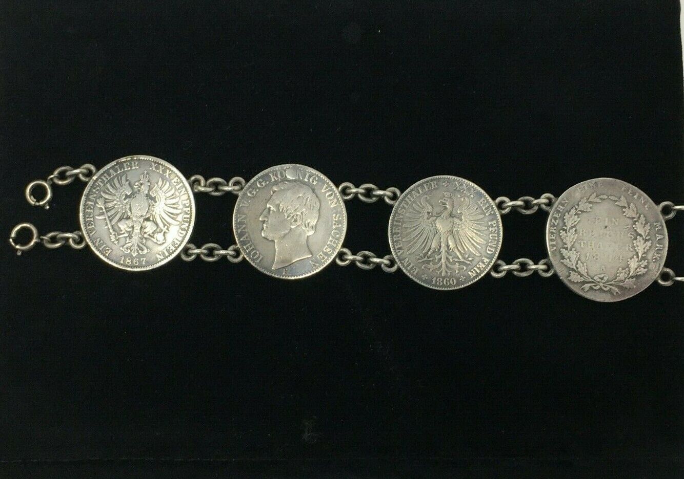 Antique Silver German States Thaler Coin Bracelet - image 3