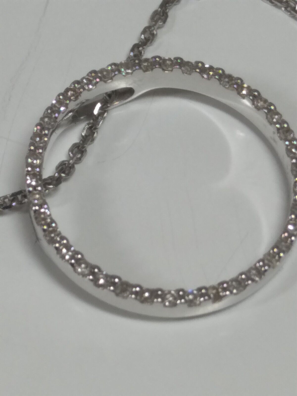 14K White Gold Diamond Circle Pendant and 16" Nec… - image 6