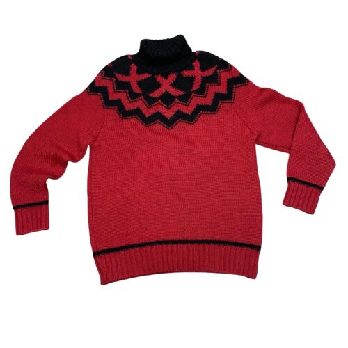 ESPRIT Vintage Red Black Heavy 100% Wool Turtle N… - image 1