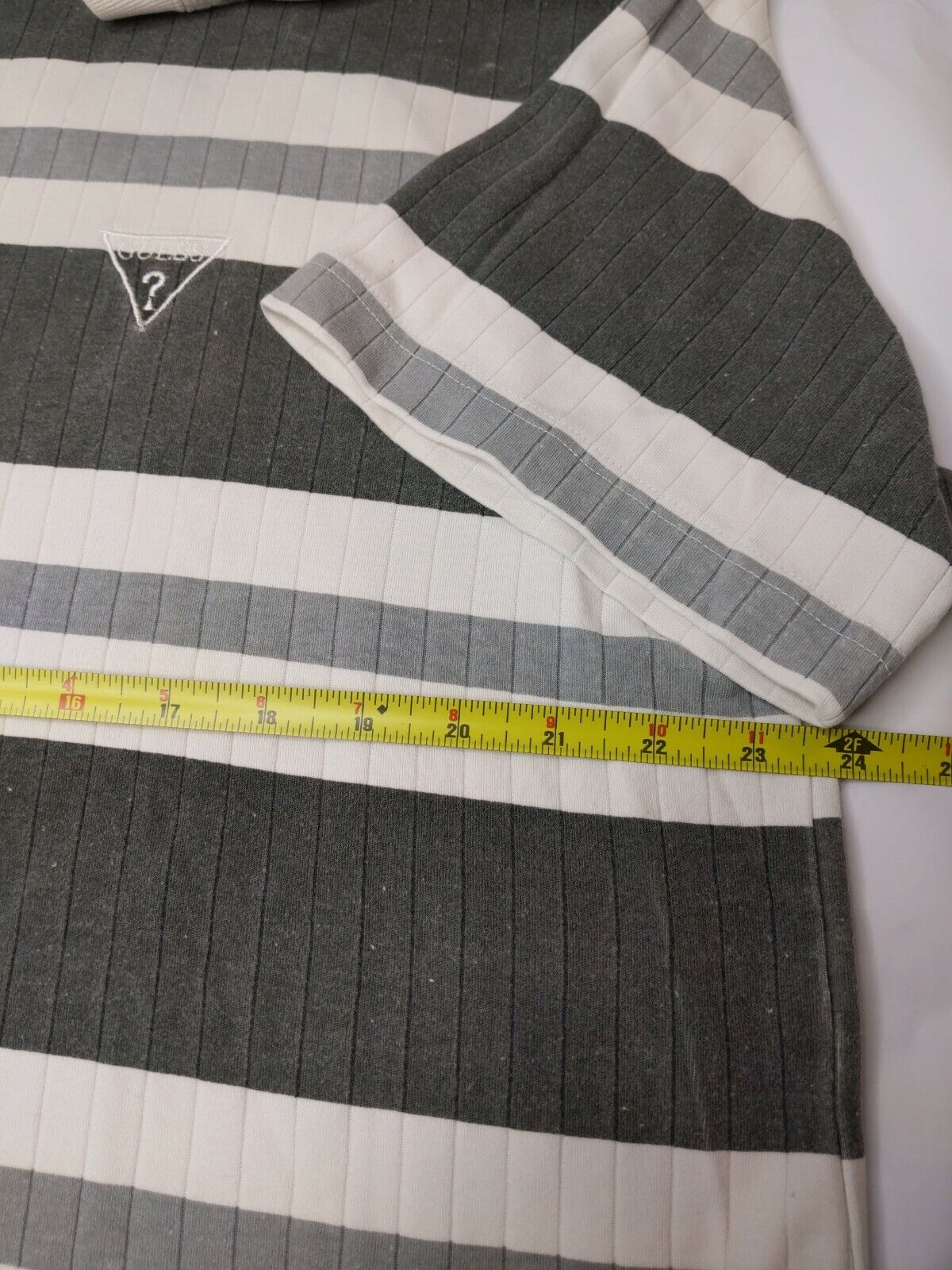 Vintage 90's GUESS Gray And White Striped Ribbed … - image 8