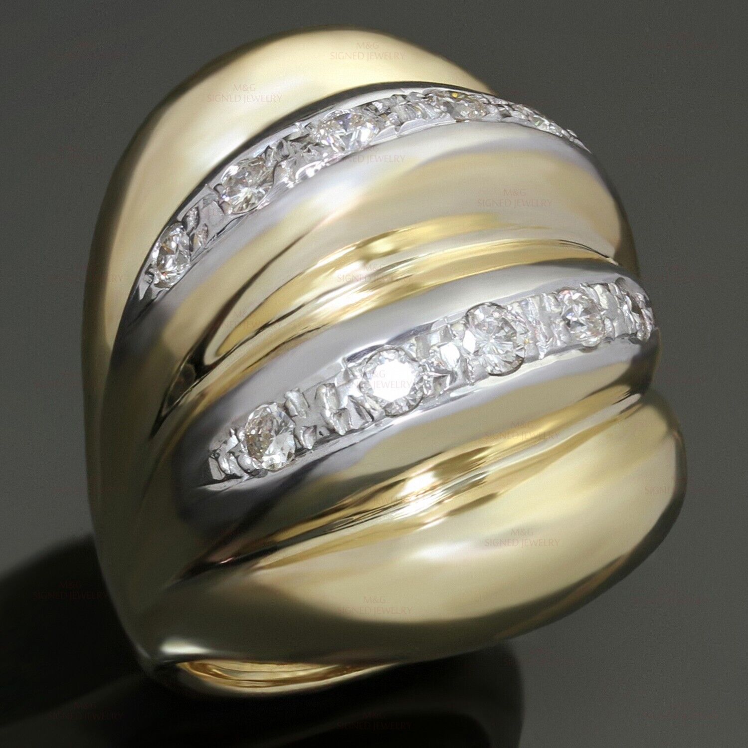 Diamond 14k Yellow Gold Fluted Domed Ring - image 2