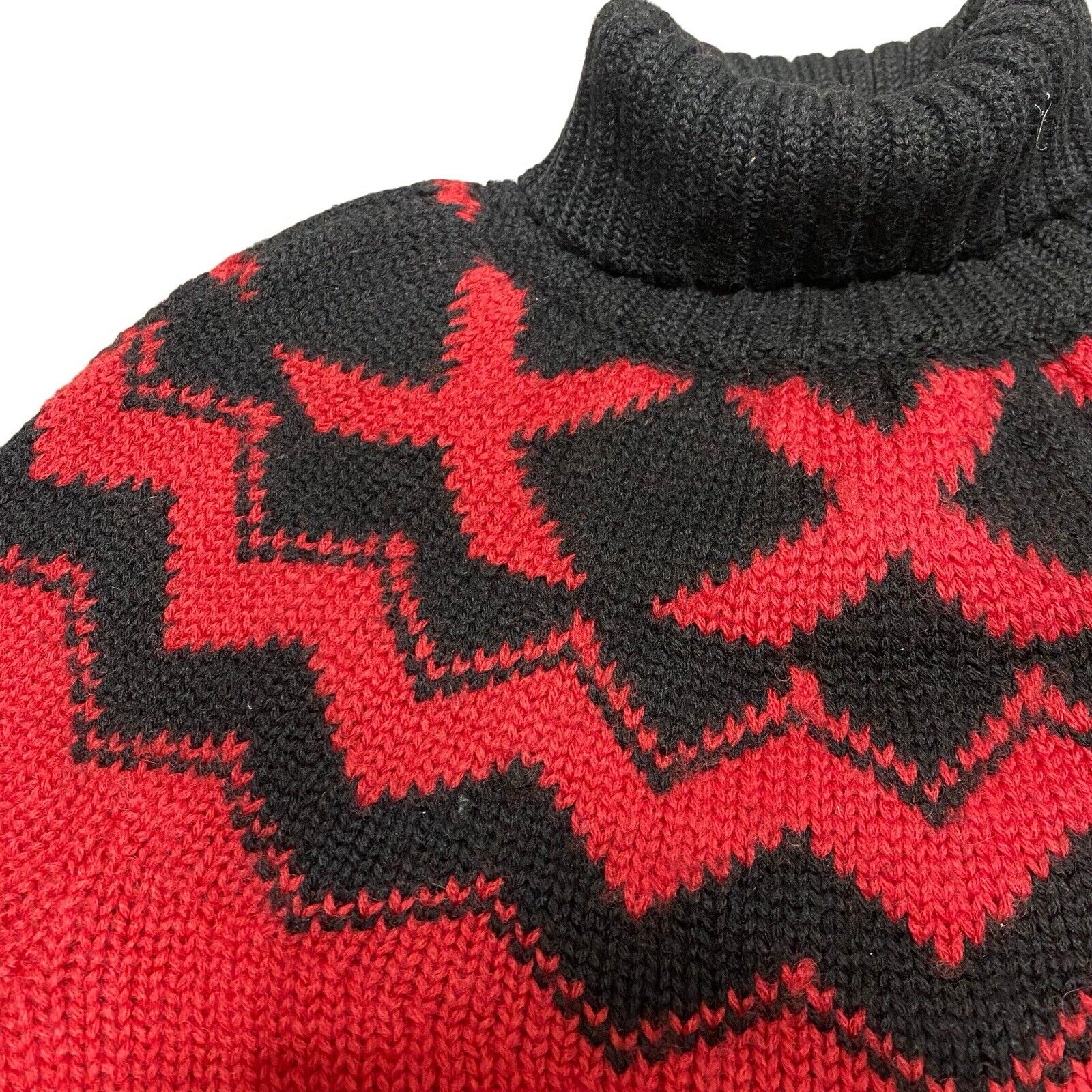 ESPRIT Vintage Red Black Heavy 100% Wool Turtle N… - image 2