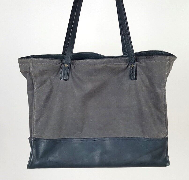 Moore & Giles Blue Canvas & Leather Tote Bag Hand… - image 3