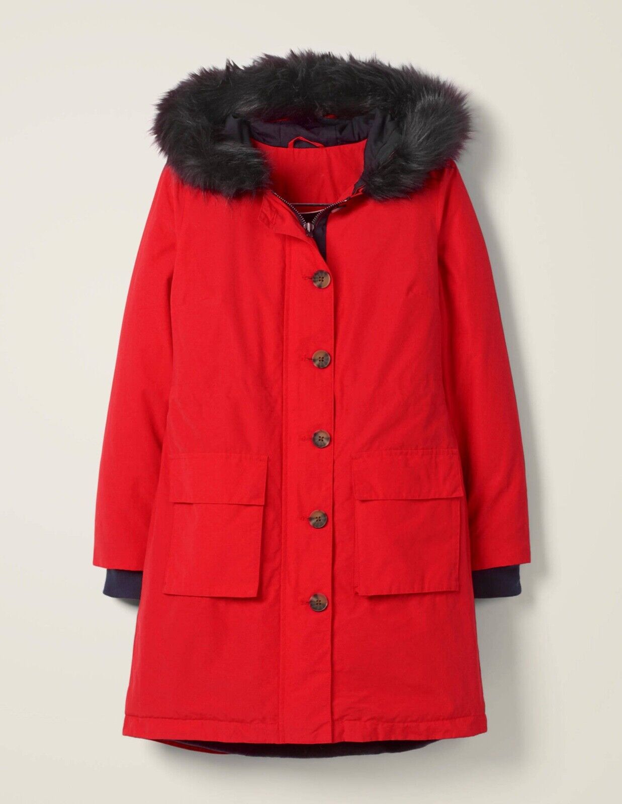 BODEN MASDEN RED COAT PARKA WITH BLACK FAUX FUR H… - image 1