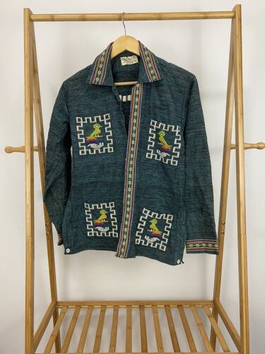 VTG Guatemalan Handwoven Quetzel Peacock Button D… - image 1