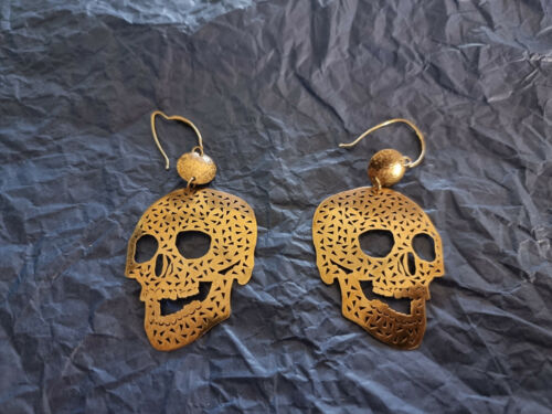 SKULL OVERSIZED STERLING SILVER 925 GOLD PLATED M… - image 1