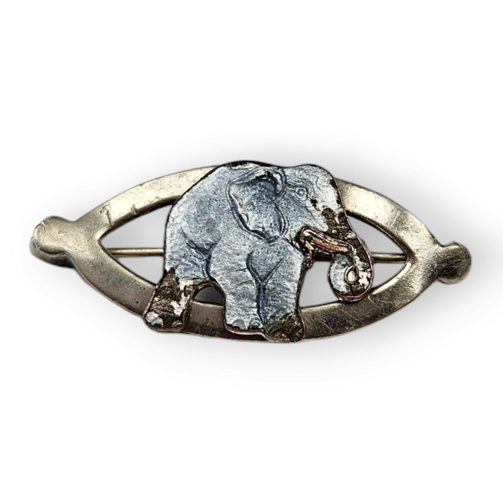 Antique Elephant Brooch Silvery Blue Enamel Silve… - image 8