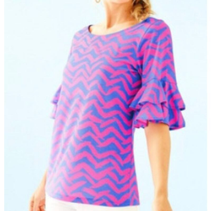 Lilly Pulitzer S Blue Lula Top Ruffle Sleeves Ele… - image 9