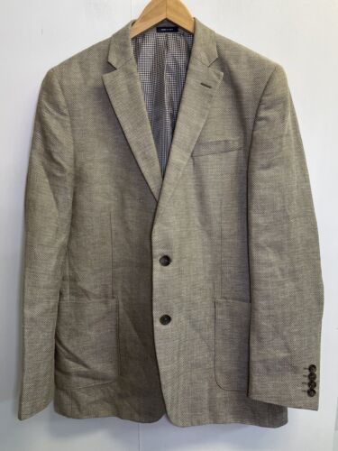 Stafford Sport Coat Mens 42L Linen & Wool Herring… - image 1