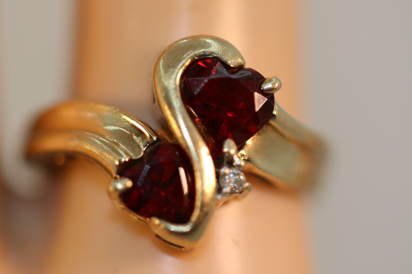 DESIGNER NY 10K YELLOW GOLD RED HEART CUT GARNETS… - image 3