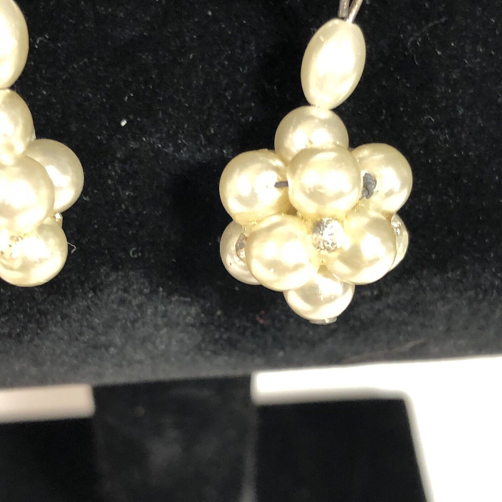 Champagne Faux Pearl Earrings Crystal Dangle Chan… - image 4