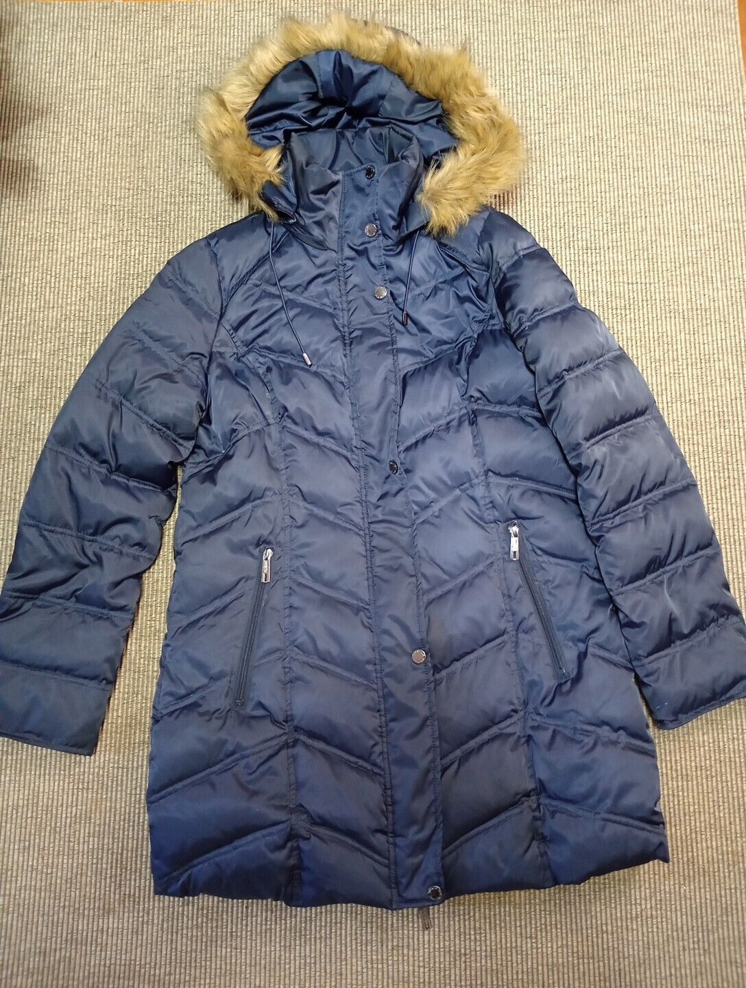 Kenneth Cole Chevron Down Parka Jacket Navy Faux … - image 3