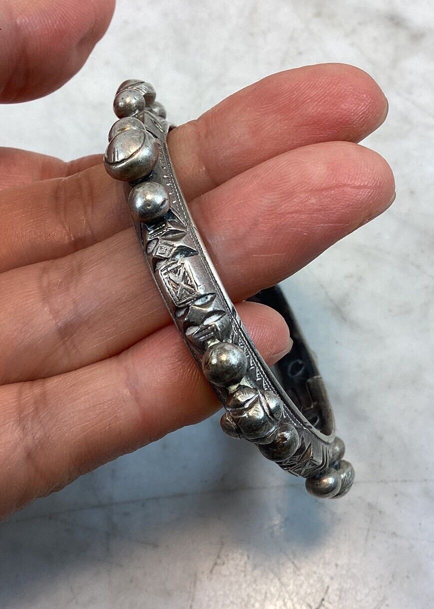 Antique Vintage Morocco Silver Mizam Bangle Brace… - image 4