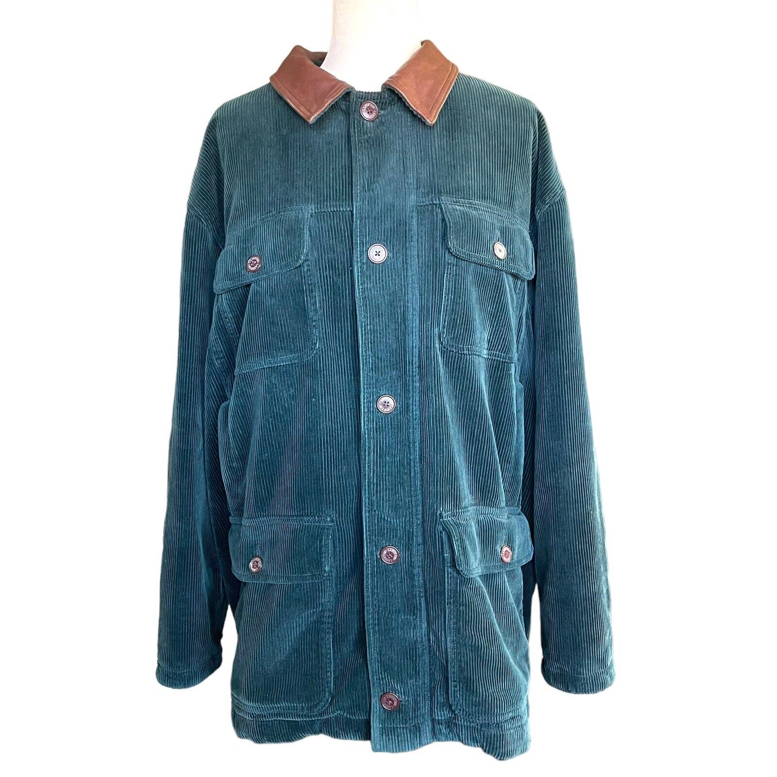 Vtg 90s Lands End Forest Green Corduroy Men’s Coa… - image 1