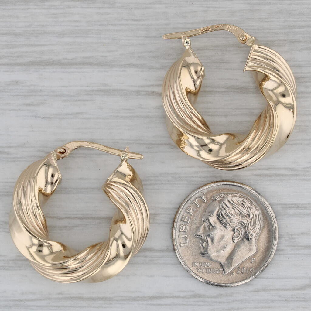 Chunky Twist Hoop Earrings 14k Yellow Gold Snap T… - image 5