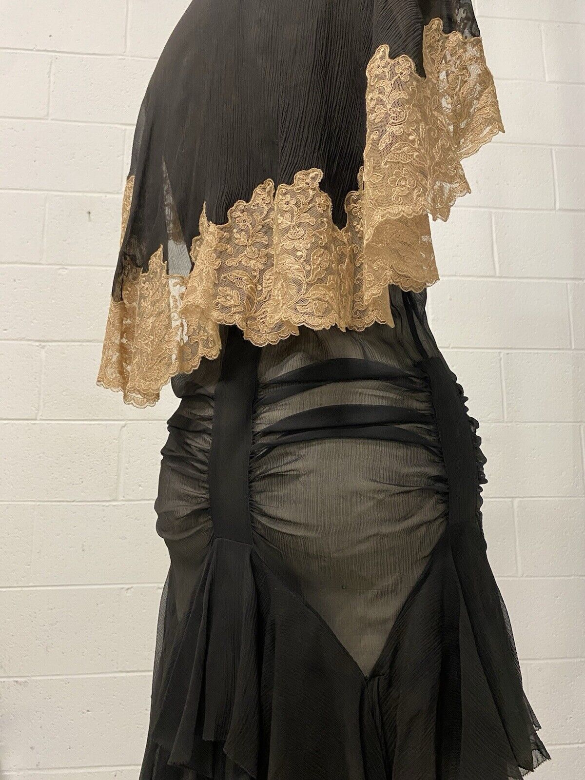 Antique BLACK CREPE SILK CHIFFON 20's 30’s DAY DR… - image 1