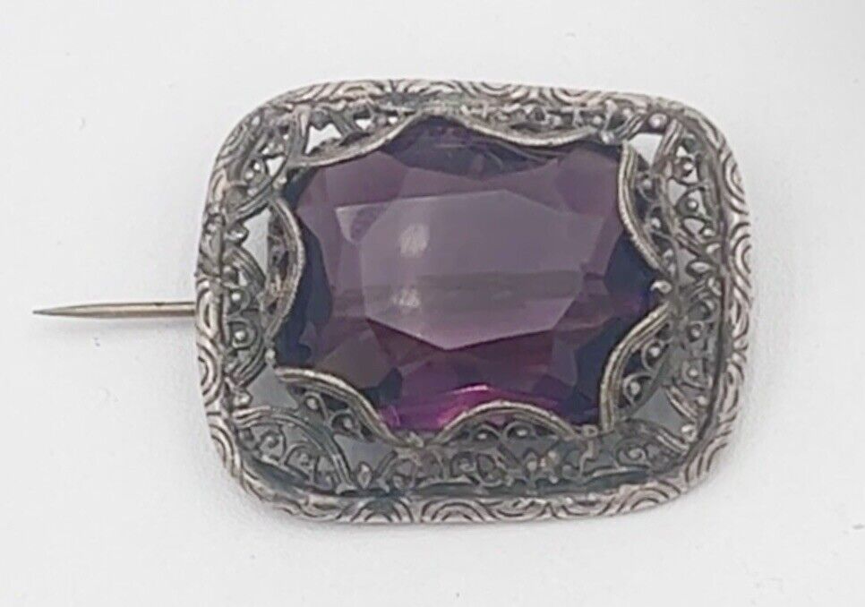 ANTIQUE Victorian  Amethyst Sterling Silver BROOC… - image 2