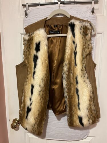 Pamela McCoy Vest Womens 1X Brown Faux Fur Faux Su