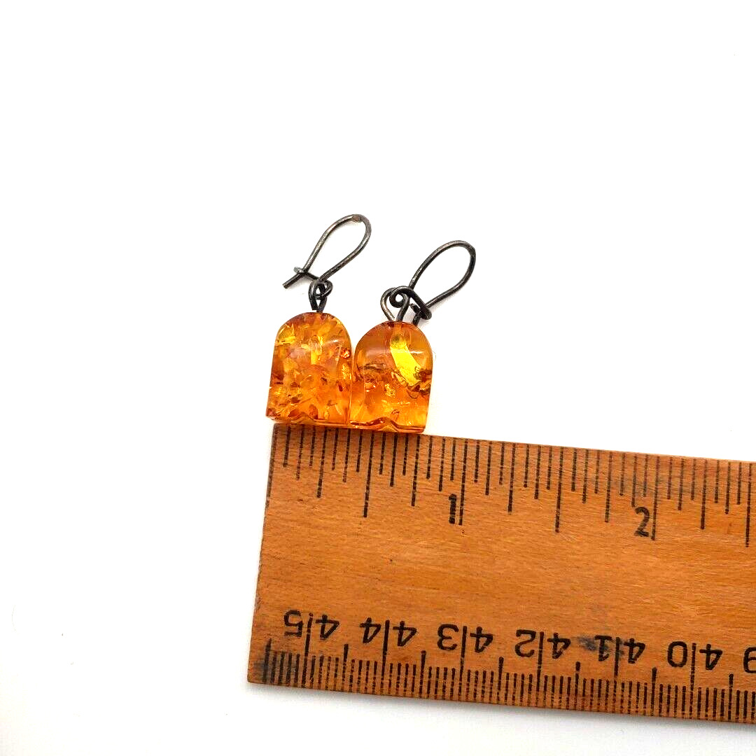 Vintage Sterling Silver Baltic Amber Earrings Car… - image 9