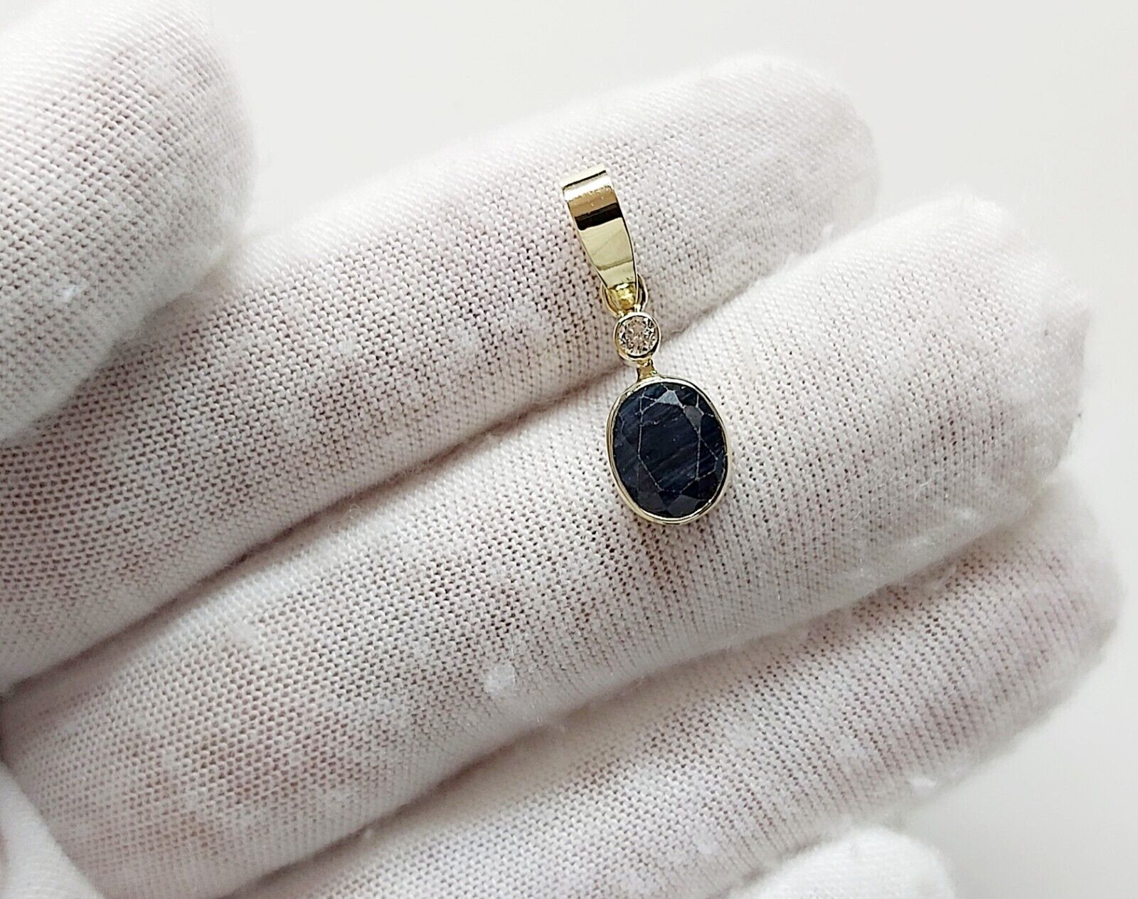 Solid 14K Yellow Gold Natural Dark Blue Sapphire … - image 13