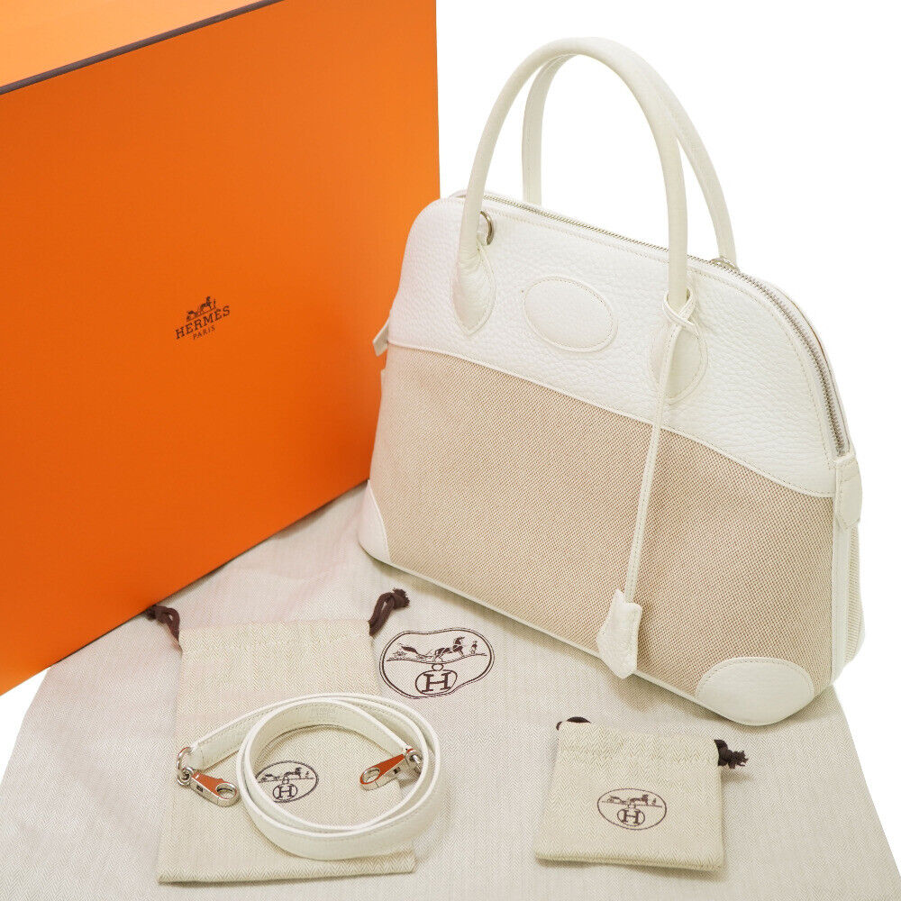 AUTHENTIC HERMES Bolide 31 Hand Bag White Toile H… - image 2