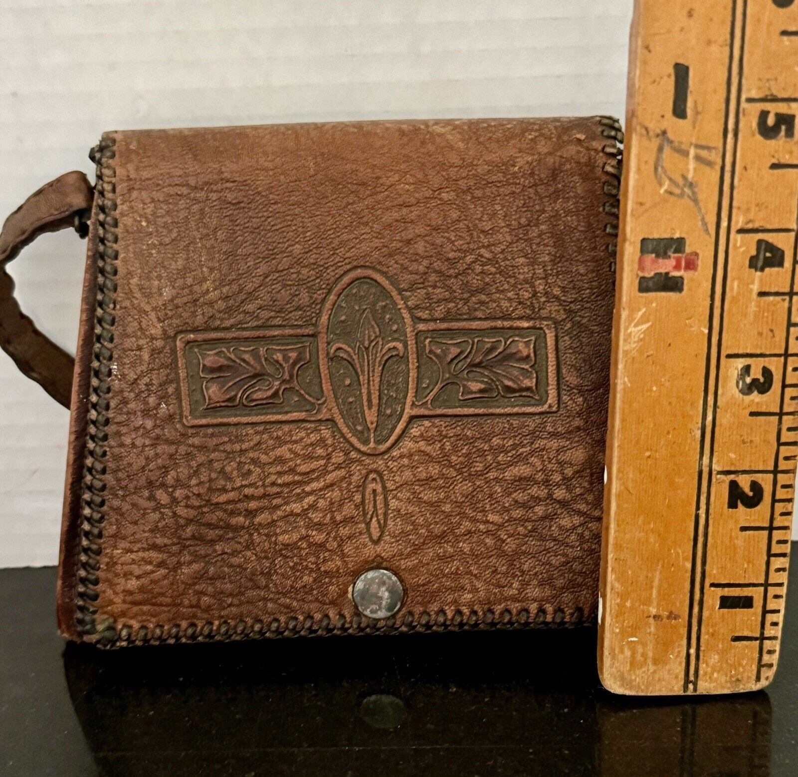 Antique 1920s Small Brown Leather Purse With Tool… - image 22