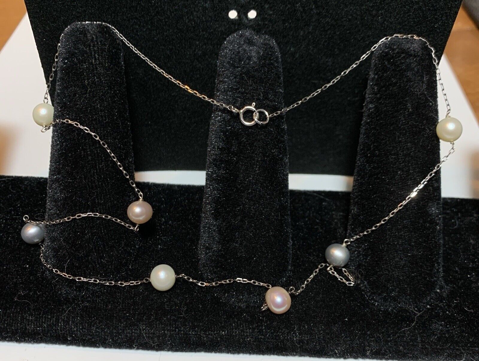 Vintage Sterling Silver & Faux Pearls Necklace 18… - image 1