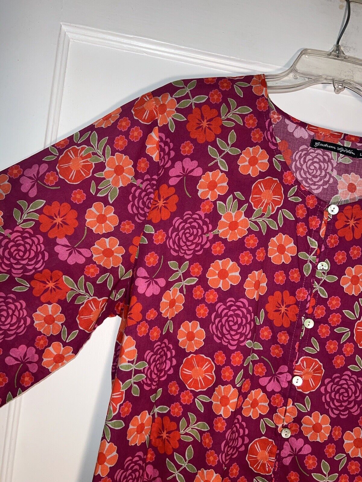 GUDRUN SJODEN 100% COTTON FLORAL PRINT BUTTON tun… - image 4